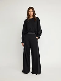Tailored Wide-Leg Pants with Satin Detail
