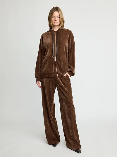 Sweat à capuche zippé en velours