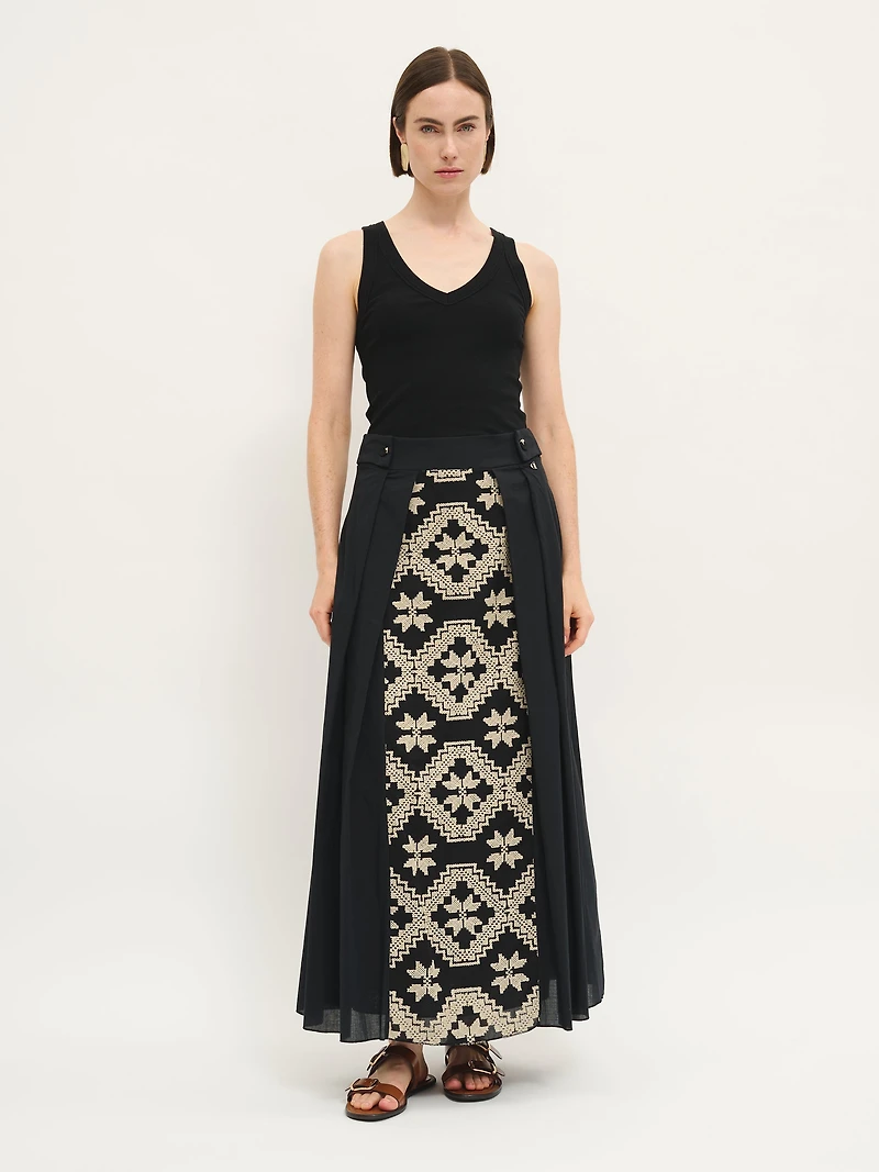 Embroidered Panel Skirt