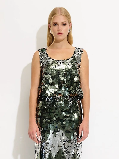 Haut court sans manches à sequins