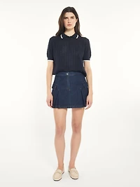 Pleated Mini Denim Skirt