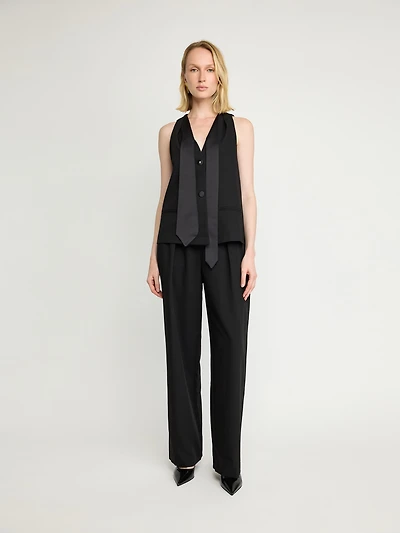 Tailored Vest with Satin Lapel Detail