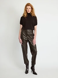 Faux Leather Split-Hem Pants