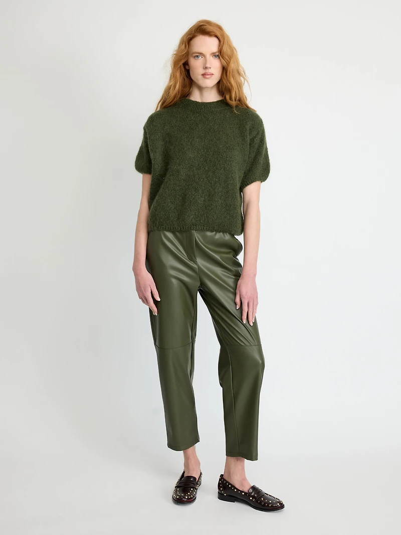 Faux Leather Split-Hem Pants