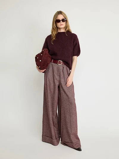 Wide-Leg Jacquard Trousers with Belt