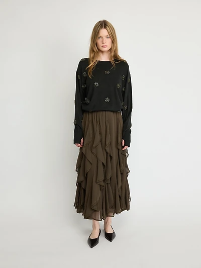 Layered Ruffle Midi Skirt