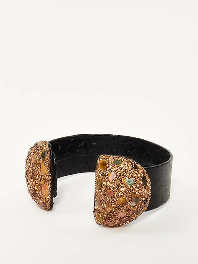 Faux Leather Cuff with Stone Embelishment