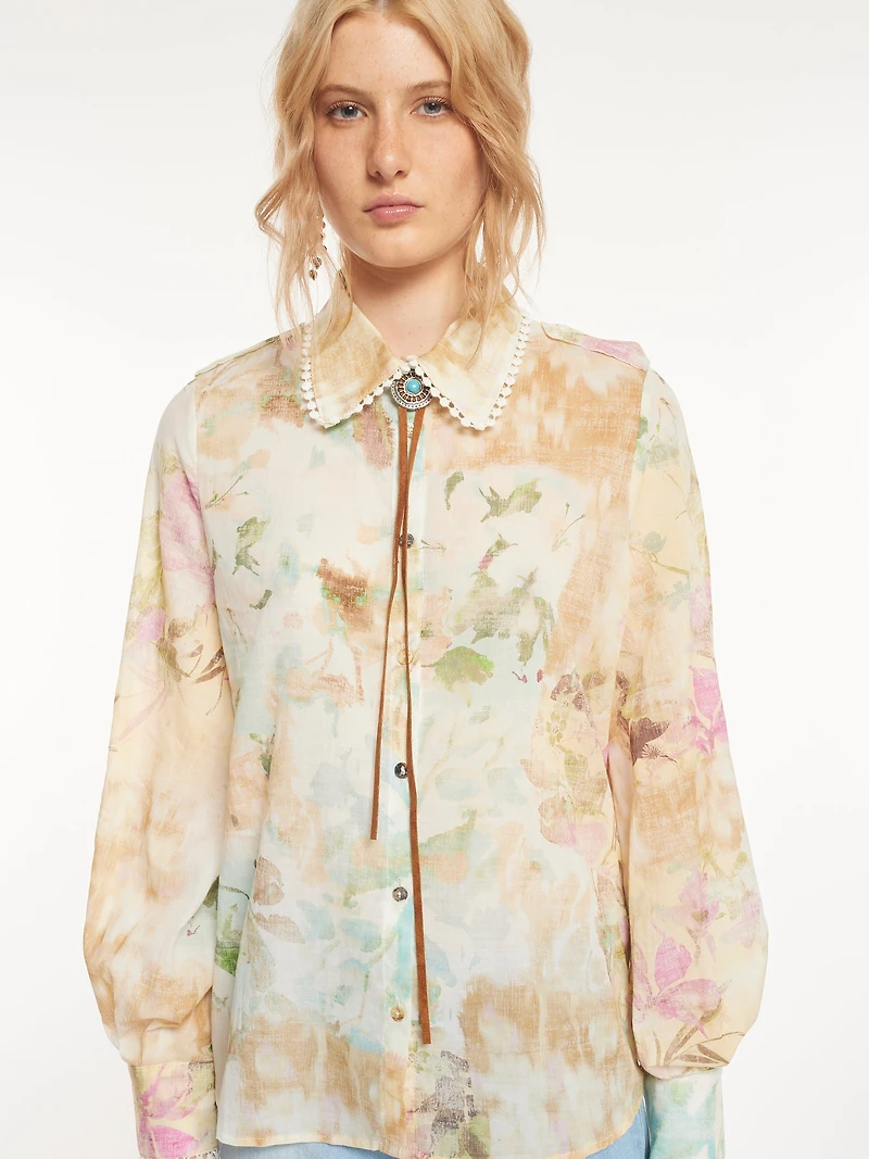 Semi-Sheer Floral Print Shirt