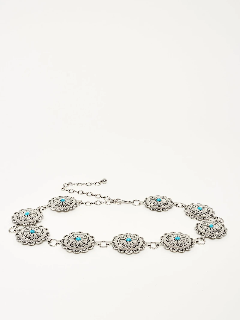 Ceinture à chaîne ornée de rosaces