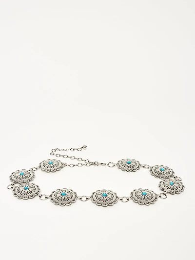 Ceinture à chaîne ornée de rosaces