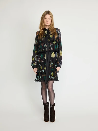 Robe plissée à volants et fleurs
