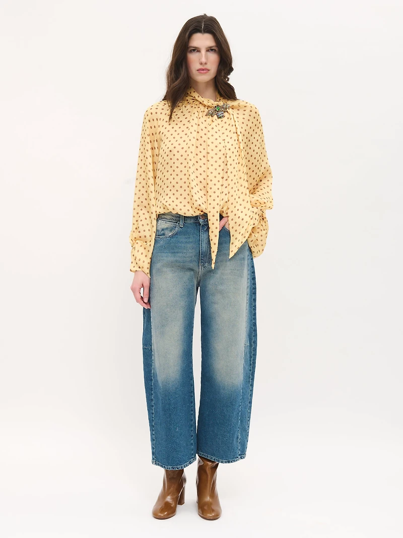 Polka-Dot Flowy Blouse