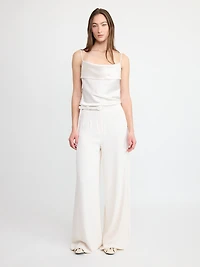 Cream Belted Wide-Leg Trousers