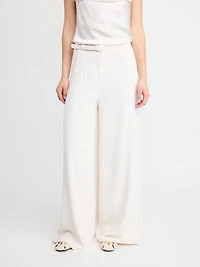 Cream Belted Wide-Leg Trousers