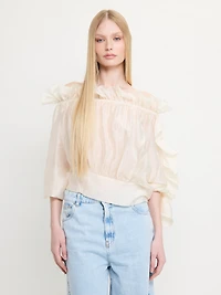 Sheer Asymmetrical Ruffle Top