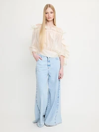 Sheer Asymmetrical Ruffle Top