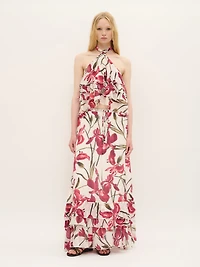 Haut court à volants et dos nu fleuri