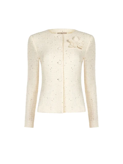 Tweed Jacket with Floral Appliqué