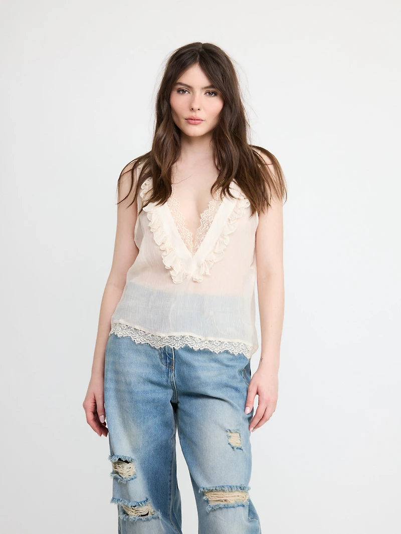 Sleeveless Lace Trim Top