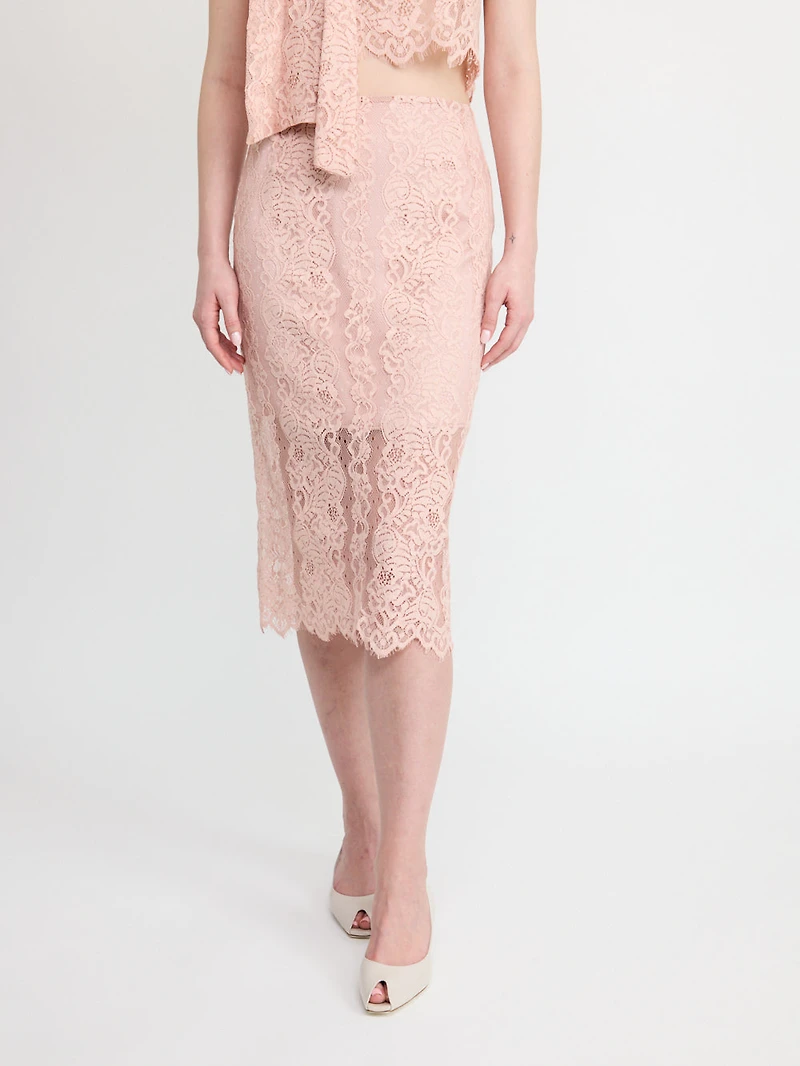 Jupe Midi Taille Haute en Dentelle