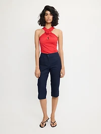 Red Draped Top Floral Detail
