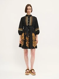 Embroidered Belted Shirt Dress