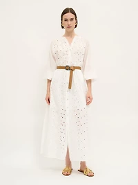 White Embroidered Button-Front Dress