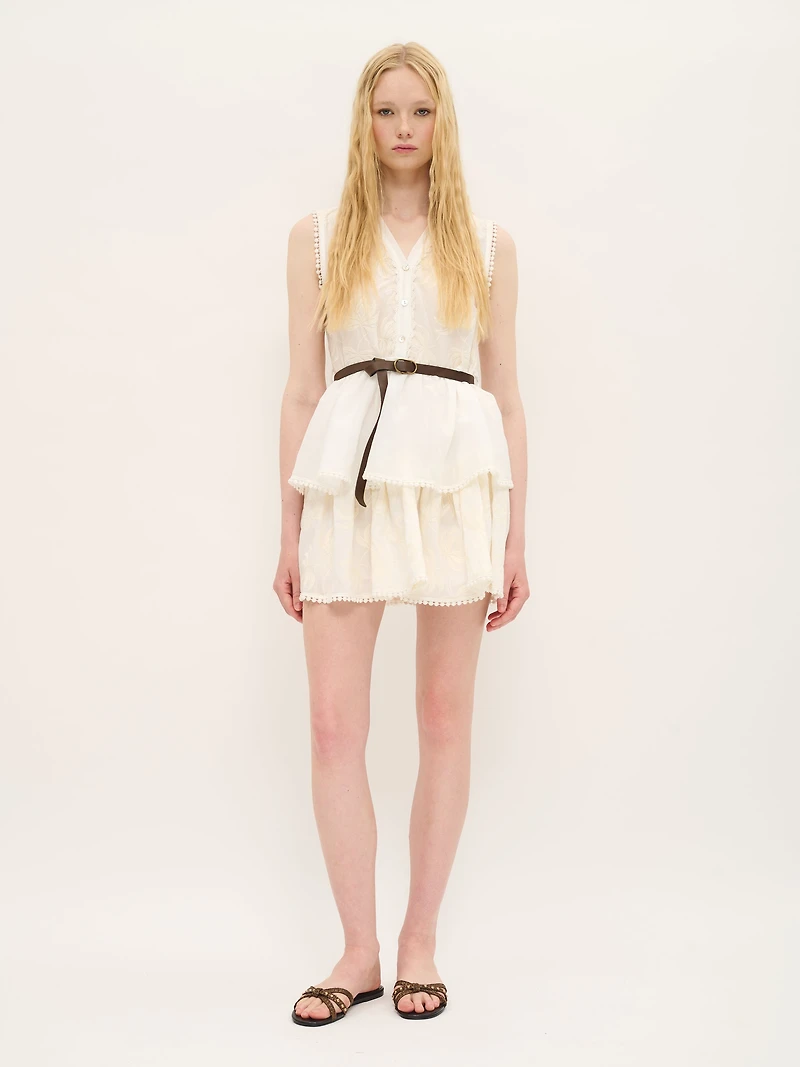 Embroidered Sleeveless Mini Dress Ivory Cotton