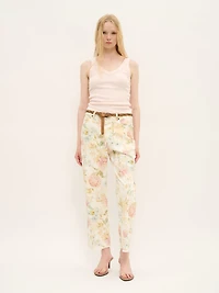 Pantalon extensible en coton fleuri