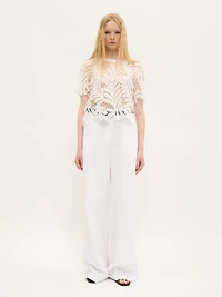 Haut en coton brodé de feuilles blanc