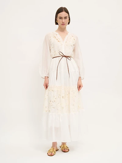 Robe longue brodée ivoire
