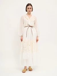 Robe longue brodée ivoire