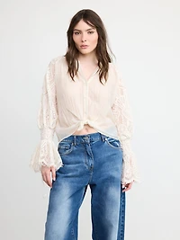 Sleeve Tie-Front Blouse