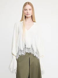 Crepe Lace-Trim Blouse