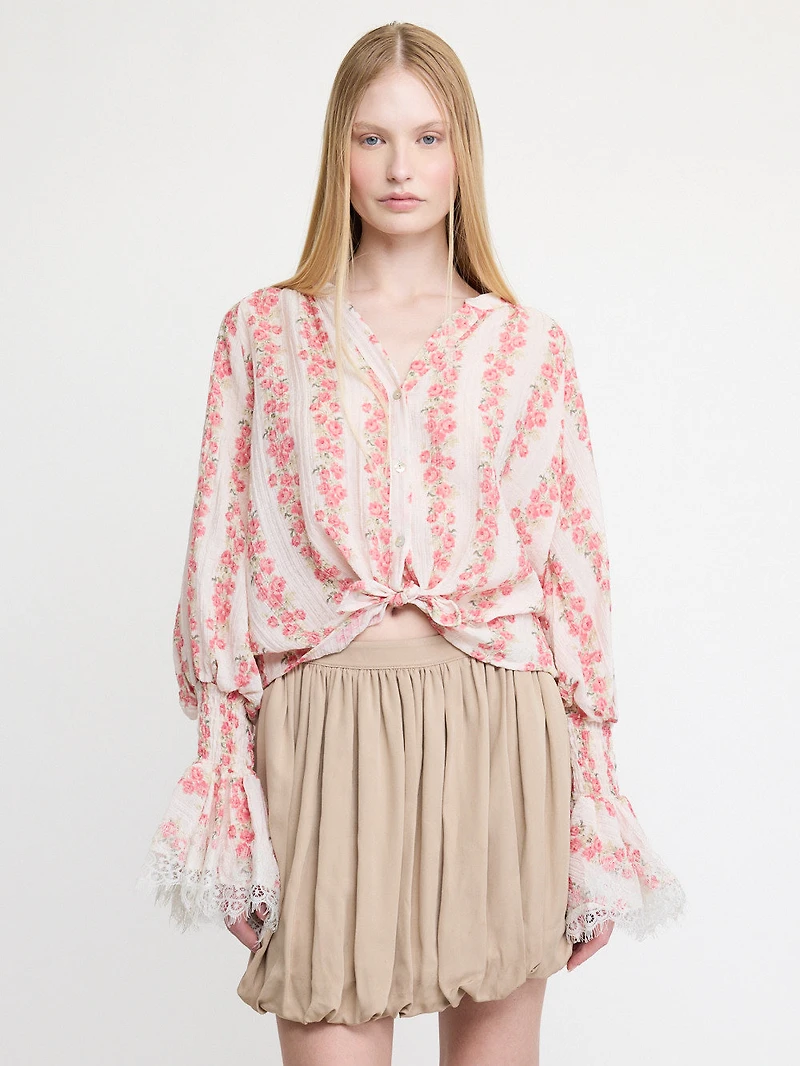 Floral Tie Front Blouse