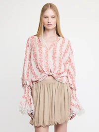 Floral Tie Front Blouse