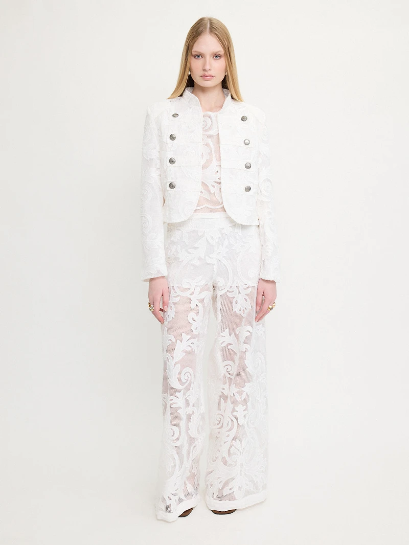 Embroidered Cropped Jacket Bottons