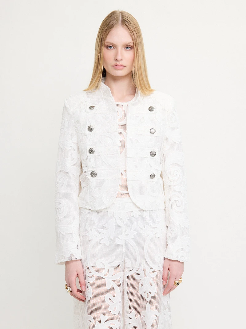 Embroidered Cropped Jacket Bottons
