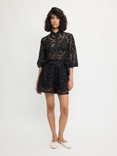 Shorts en maille brodés noirs
