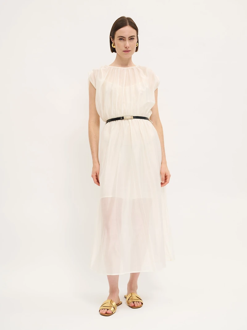 Robe midi ceinturée ivoire