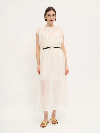 Robe midi ceinturée ivoire