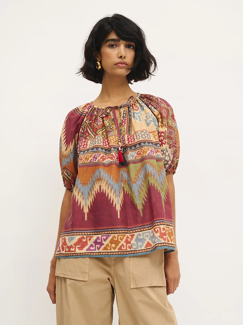 Print Tie-Front Blouse