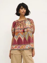 Print Tie-Front Blouse