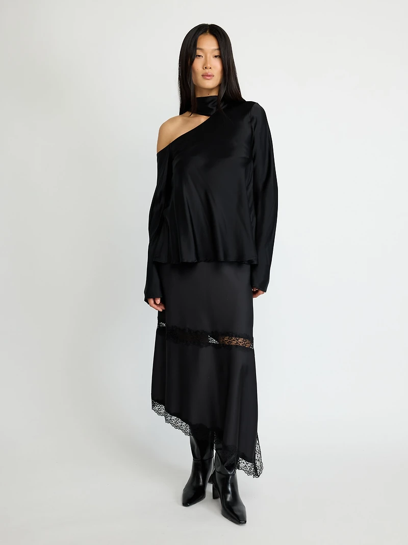 Satin High-Neck Tie Blouse