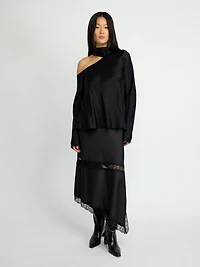 Satin High-Neck Tie Blouse