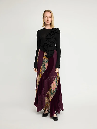 Patchwork Velvet & Paisley Maxi Skirt