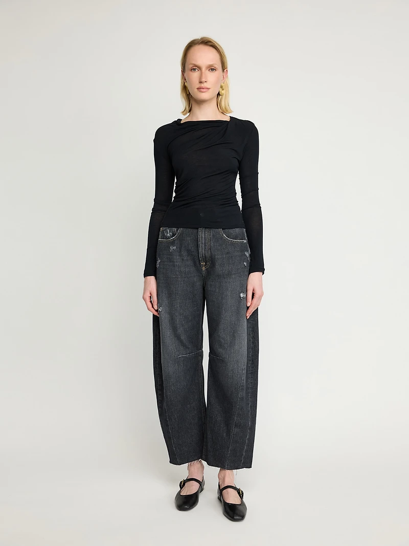 Draped Long-Sleeve Jersey Top
