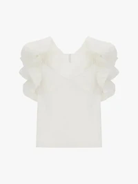 Sleeveless top sculptural ruffled shoulders
