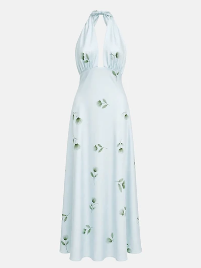 Robe longue fleurie bleue