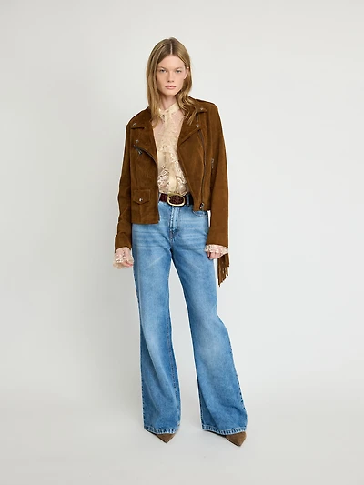 Veste moto en daim à franges